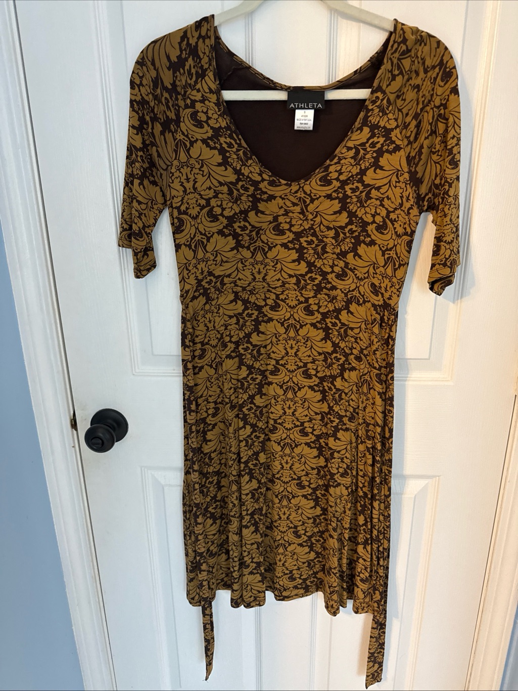 Athleta Brown And Mustard Floral-Print V-Neck Midi Dress